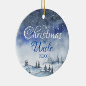 私の初めてのクリスマスとして叔父の水の色の青い冬 セラミックオーナメント (右)