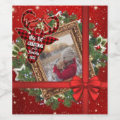 私の初めてのクリスマスと金ゴールドフレーム赤い弓の写真 ワインラベル (シングルラベル)