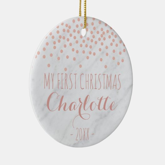 私の初めてのクリスマスのばら色の金ゴールドは|の紙吹雪に大理石模様をつけ、 セラミックオーナメント (右)