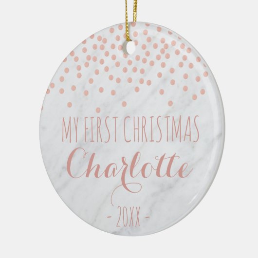 私の初めてのクリスマスのばら色の金ゴールドは|の紙吹雪に大理石模様をつけ、 セラミックオーナメント (左)