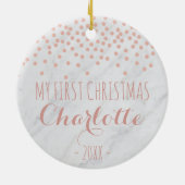 私の初めてのクリスマスのばら色の金ゴールドは|の紙吹雪に大理石模様をつけ、 セラミックオーナメント (裏面)