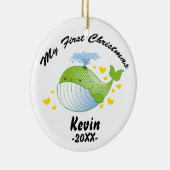 私の初めてのクリスマスのオーナメント-ベビーのクジラのテンプレート セラミックオーナメント (右)