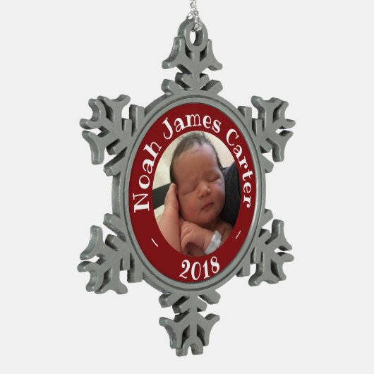 私の初めてのクリスマスのカスタムな写真の記念品2018年 スノーフレークピューターオーナメント (左)