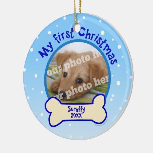 私の初めてのクリスマスのパーソナライズな写真犬のオーナメント セラミックオーナメント (左)