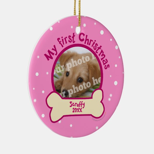 私の初めてのクリスマスのパーソナライズな写真犬を飾って下さい セラミックオーナメント (右)