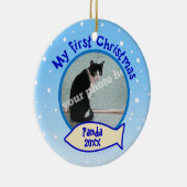 私の初めてのクリスマスのパーソナライズな写真猫のオーナメント セラミックオーナメント (右)