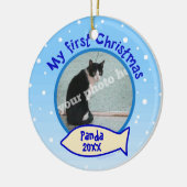 私の初めてのクリスマスのパーソナライズな写真猫のオーナメント セラミックオーナメント (左)