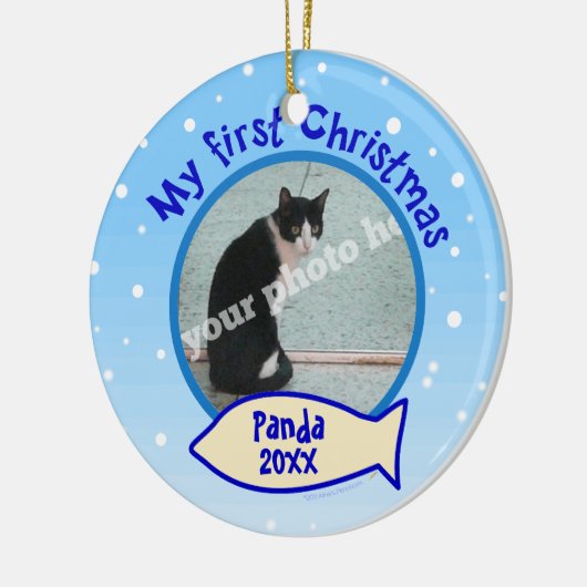 私の初めてのクリスマスのパーソナライズな写真猫のオーナメント セラミックオーナメント (左)