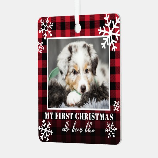 私の初めてのクリスマスのペット写真 メタルオーナメント (正面左)