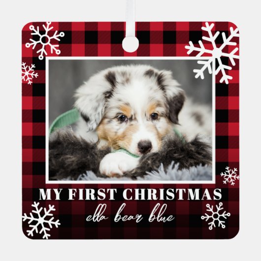 私の初めてのクリスマスのペット写真 メタルオーナメント (正面)