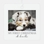 私の初めてのクリスマスのペット犬の写真 メタルオーナメント (正面)