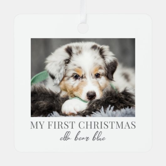 私の初めてのクリスマスのペット犬の写真 メタルオーナメント (正面)