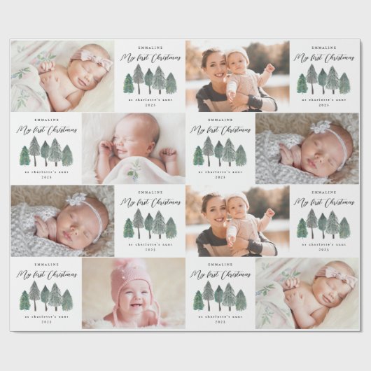 私の初めてのクリスマスの叔母フォトコラージュの木 ラッピングペーパー (フラット)