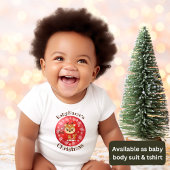 私の初めてのクリスマスの名前かわいいトナカイ赤 ベビーボディスーツ