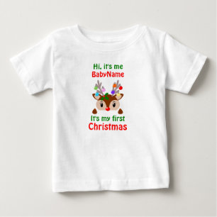 私の初めてのクリスマスの名前はHi it's me ベビーTシャツ