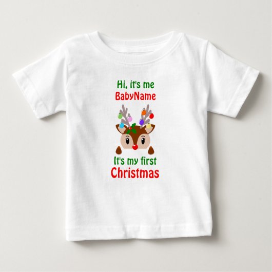 私の初めてのクリスマスの名前はHi it's me ベビーTシャツ (正面)