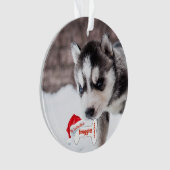 私の初めてのクリスマスの子犬の写真の名前の犬用の骨の後をつけて下さい オーナメント (正面)