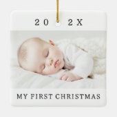 私の初めてのクリスマスの年モダンの写真は白 セラミックオーナメント (裏面)