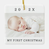 私の初めてのクリスマスの年モダンの写真は白 セラミックオーナメント (正面)