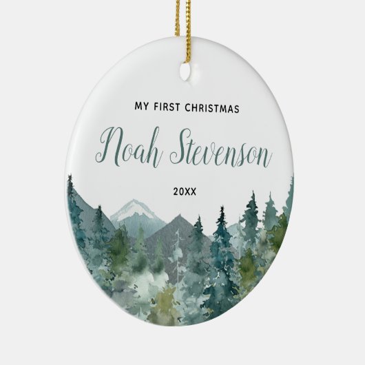 私の初めてのクリスマスの田舎の山の男の赤ちゃんガール セラミックオーナメント (右)