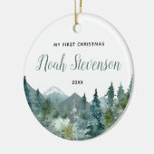 私の初めてのクリスマスの田舎の山の男の赤ちゃんガール セラミックオーナメント (左)