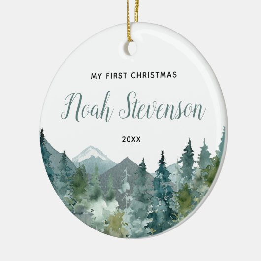 私の初めてのクリスマスの田舎の山の男の赤ちゃんガール セラミックオーナメント (左)