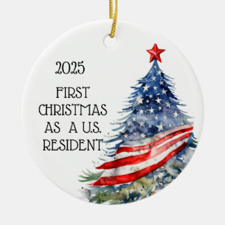 私の初めてのクリスマスの米国駐在米国国旗 セラミックオーナメント