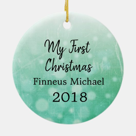 私の初めてのクリスマスの赤ちゃんの写真と名前と年 セラミックオーナメント (裏面)