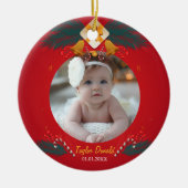 私の初めてのクリスマスの赤カスタムい写真 セラミックオーナメント (正面)