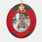 私の初めてのクリスマスの赤カスタムい写真 セラミックオーナメント (左)