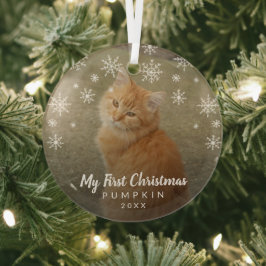 私の初めてのクリスマスの雪片の猫の写真 ガラスオーナメント