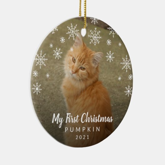 私の初めてのクリスマスの雪片の猫の写真 セラミックオーナメント (右)