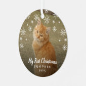 私の初めてのクリスマスの雪片の猫の写真 メタルオーナメント (正面左)