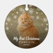 私の初めてのクリスマスの雪片の猫の写真 メタルオーナメント (裏面)