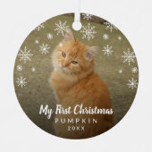 私の初めてのクリスマスの雪片の猫の写真 メタルオーナメント (正面)
