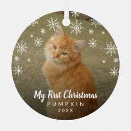 私の初めてのクリスマスの雪片の猫の写真 メタルオーナメント