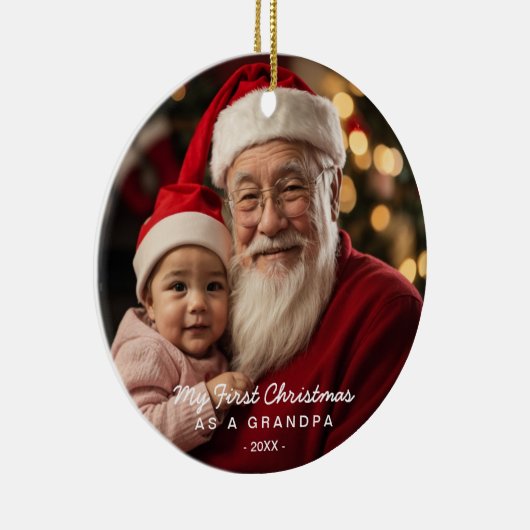 私の初めてのクリスマスはおじいちゃんの家族写真 セラミックオーナメント (右)