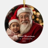 私の初めてのクリスマスはおじいちゃんの家族写真 セラミックオーナメント (正面)