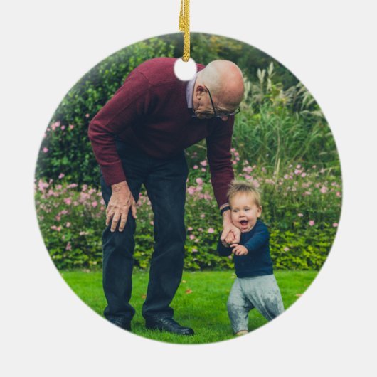 私の初めてのクリスマスはおじいちゃんパーソナライズされた写真 セラミックオーナメント (裏面)