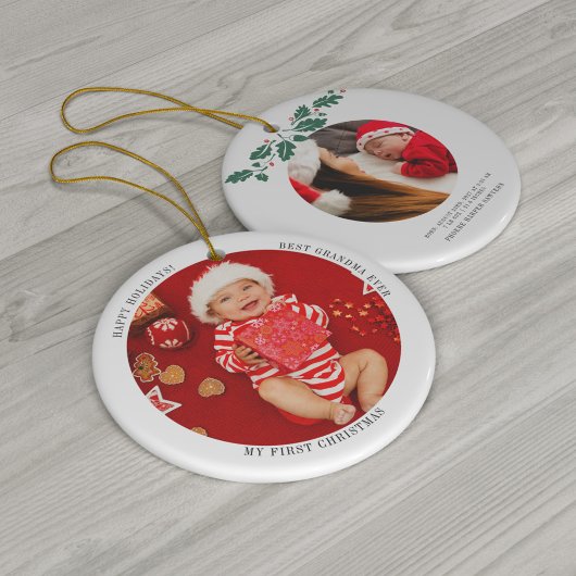 私の初めてのクリスマスはおばあちゃんのベビー写真 セラミックオーナメント