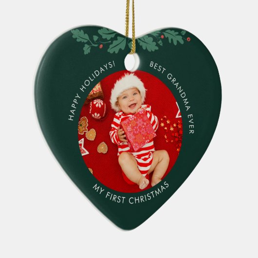 私の初めてのクリスマスはおばあちゃんのベビー写真 セラミックオーナメント (右)