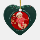 私の初めてのクリスマスはおばあちゃんのベビー写真 セラミックオーナメント (正面)