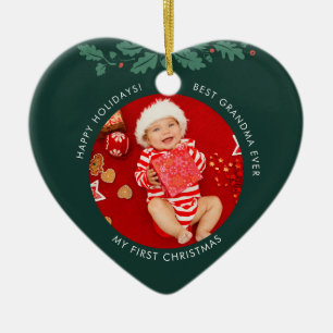 私の初めてのクリスマスはおばあちゃんのベビー写真 セラミックオーナメント