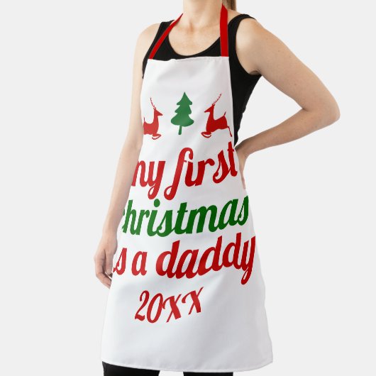 「私の初めてのクリスマスはパパだ」緑色のアカシカ エプロン (インサイチュ)