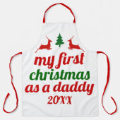 「私の初めてのクリスマスはパパだ」緑色のアカシカ エプロン (正面)