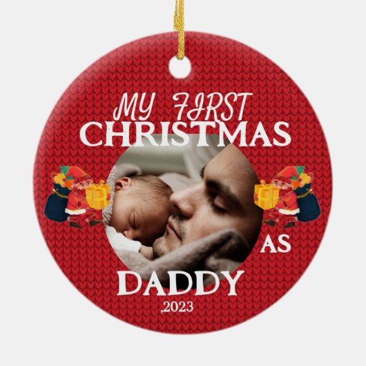 私の初めてのクリスマスはパパパーソナライズされたの新しい父として セラミックオーナメント (裏面)