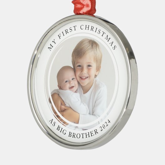 私の初めてのクリスマスはビッグブラザーのカスタム写真 メタルオーナメント (左)