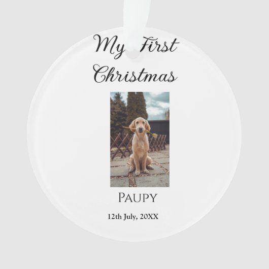私の初めてのクリスマスはペット名を追加した犬の猫の年の写真 オーナメント (正面)