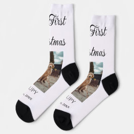 私の初めてのクリスマスはペット名を追加した犬の猫の年の写真 ソックス