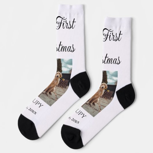 私の初めてのクリスマスはペット名を追加した犬の猫の年の写真 ソックス (左)